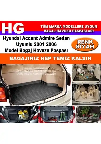 Hyundai Accent Admire 2001-2006 İçin Siyah Bagaj Havuzu Paspası Yüksek Kalite Koruma