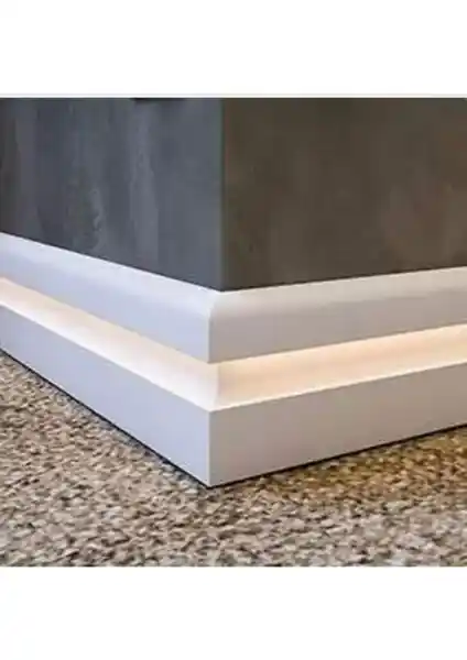 İstanbul Yalı Serisi LED Kanallı Beyaz PVC Süpürgelik Modern İç Mekanlar İçin