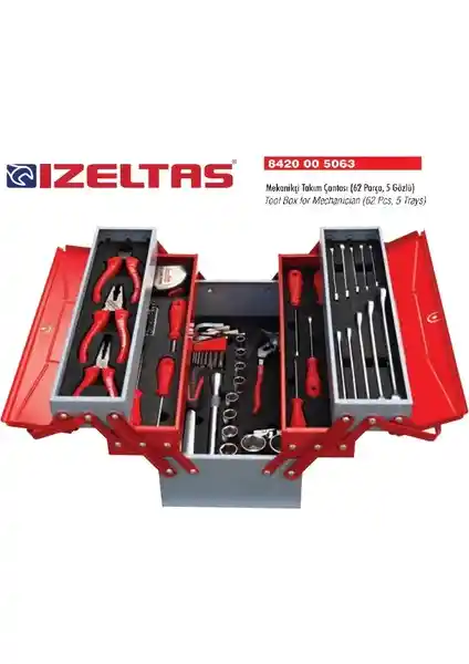 İzeltaş 5 Göz Büyük Boy 62 Parça Tam Dolu Mekanikçi Takım Çantası Özellikleri ve Kullanım Alanları