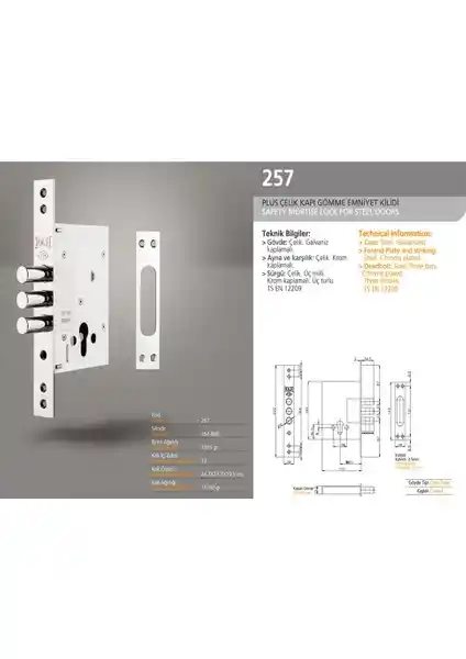 Kale Plus 257 Gm Çelik Kapı Kilidi Güvenlik ve Dayanıklılıkta Üst Seviye Çözüm