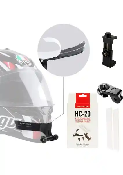 Knmaster HC-20 Motosiklet Kask Aksesuarı Telefon ve Kamera Tutucu Full Set