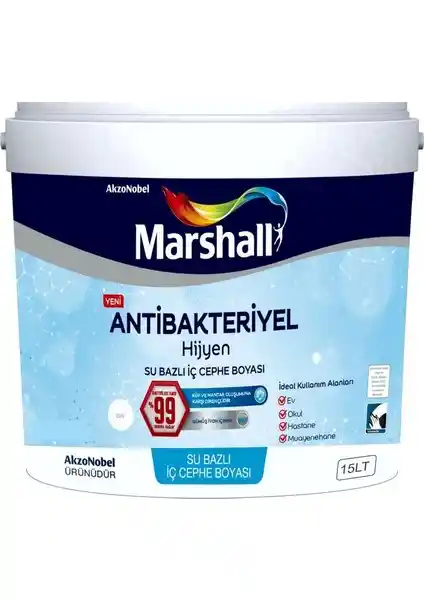 Marshall Antibakteriyel Hijyen Su Bazlı İç Cephe Boyası 15L: Yüksek Hijyen ve Estetik Sağlayan Çözüm