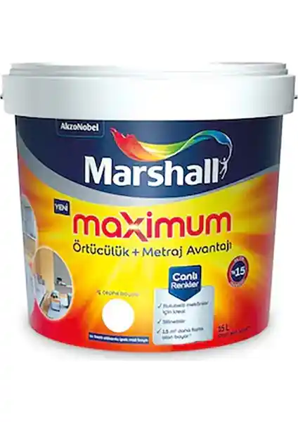 Marshall Maximum Silikonlu İpek Mat Duvar Boyası Yüksek Kapatıcılık ve Dayanıklılık Sağlar