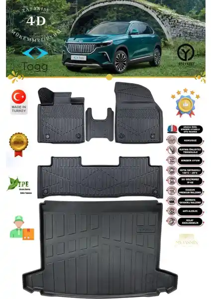My Jasmin Togg T10X 4D Havuzlu Paspas ve Bagaj Havuzu Seti: Araç Koruma ve Konfor Çözümü