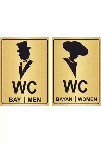 Özarslan Dizayn Altın Renk Metal WC Yönlendirme Levhası Erkek Kadın 13x18 cm