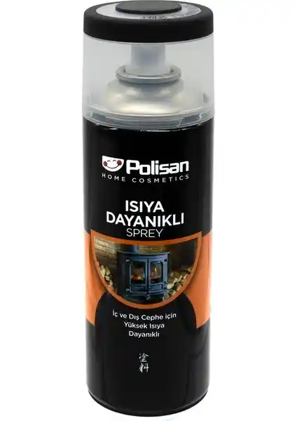 Polisan Isıya Dayanıklı Sprey Siyah 400 ml yüksek sıcaklıklara uygun dayanıklı yüzey boyası