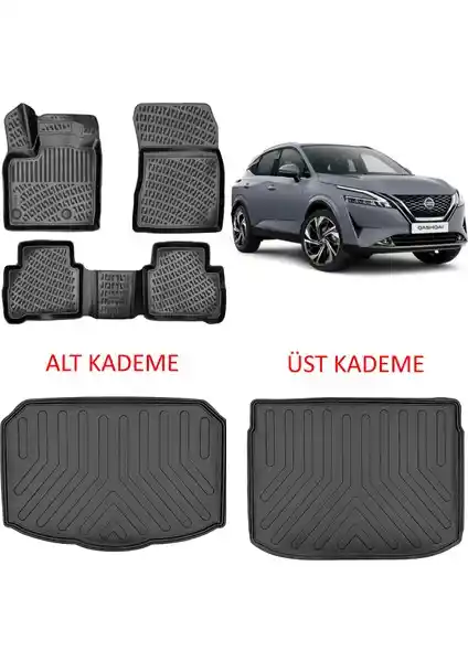 Rizline Nissan Qashqai 2022 İçin Dayanıklı 3D Havuzlu Paspas ve Bagaj Havuzu Seti