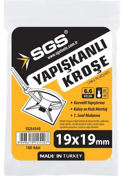 SGS Kroşe Yapışkanlı 19x19 mm Güçlü ve Pratik Montaj Çözümünüz İçin Uygun Seçenek