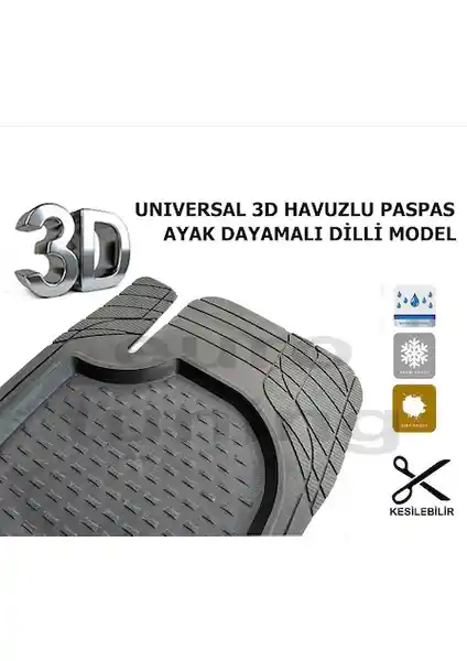 Şimşek 3D Havuzlu Oto Paspas Universal 5 Parça Araç İçin Dayanıklı ve Kolay Temizlenebilir
