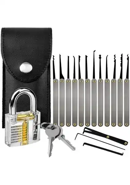 Valkyrie 15 Parça Bozuk Kilit Açma Seti ve Şeffaf Asma Kilit ile Güvenlik ve Pratiklik