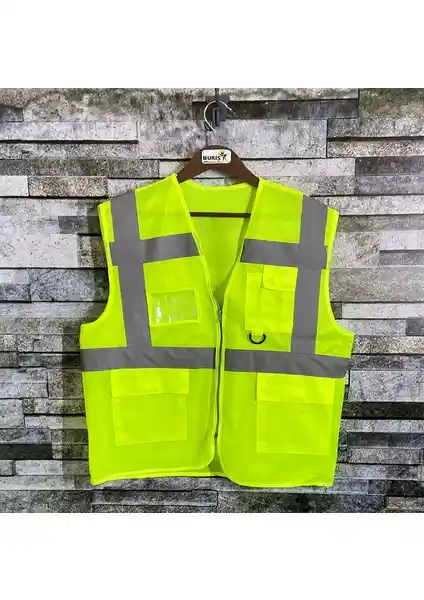 Vento Buriş Reflektörlü Mühendis İkaz Yeleği Neon Sarı Güvenlik ve Görünürlük Sağlar
