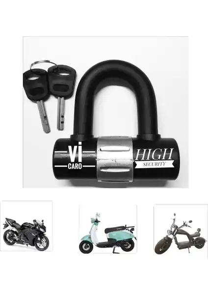 Vi Caro Motorsiklet Kesilmez U Bar Disk Kilidi Güvenlik ve Çok Fonksiyonlu Koruma Çözümü