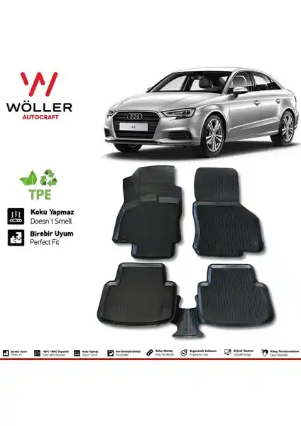 Wöller Audi A3 Sedan 2012-2021 İçin Yüksek Kaliteli 3D Havuzlu Paspaslar