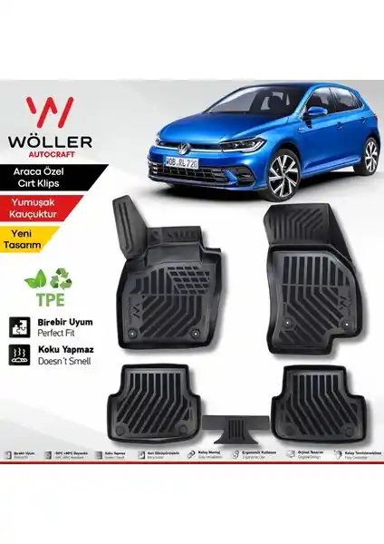 Wöller Volkswagen Polo 2021 Sonrası İçin 3D Havuzlu Kokusuz ve Çevre Dostu Paspas