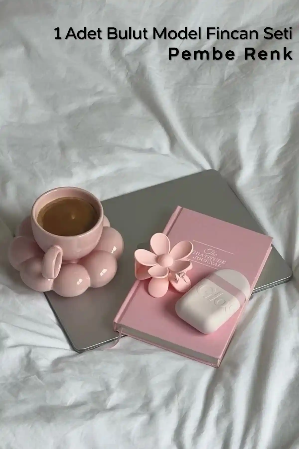 ARVALE 90 ml Tek Kişilik Seramik Türk Kahvesi Fincanı; Bulut Deseni ve Pembe Renkli Set