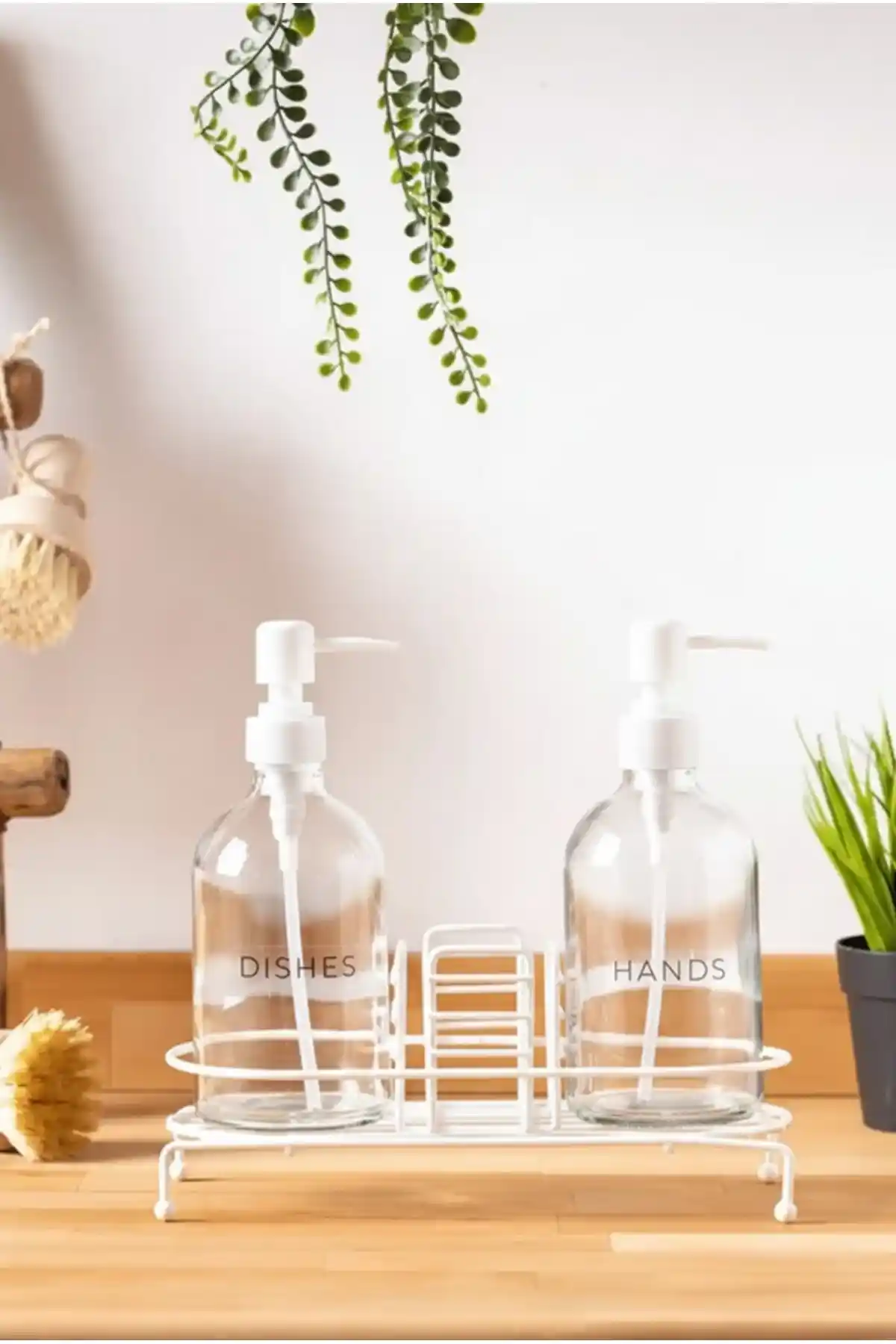 FH Finehome Nova Standlı 2 Li Sıvı Sabunluk Beyaz: Şeffaf Cam Hazneli Mutfak ve Banyo