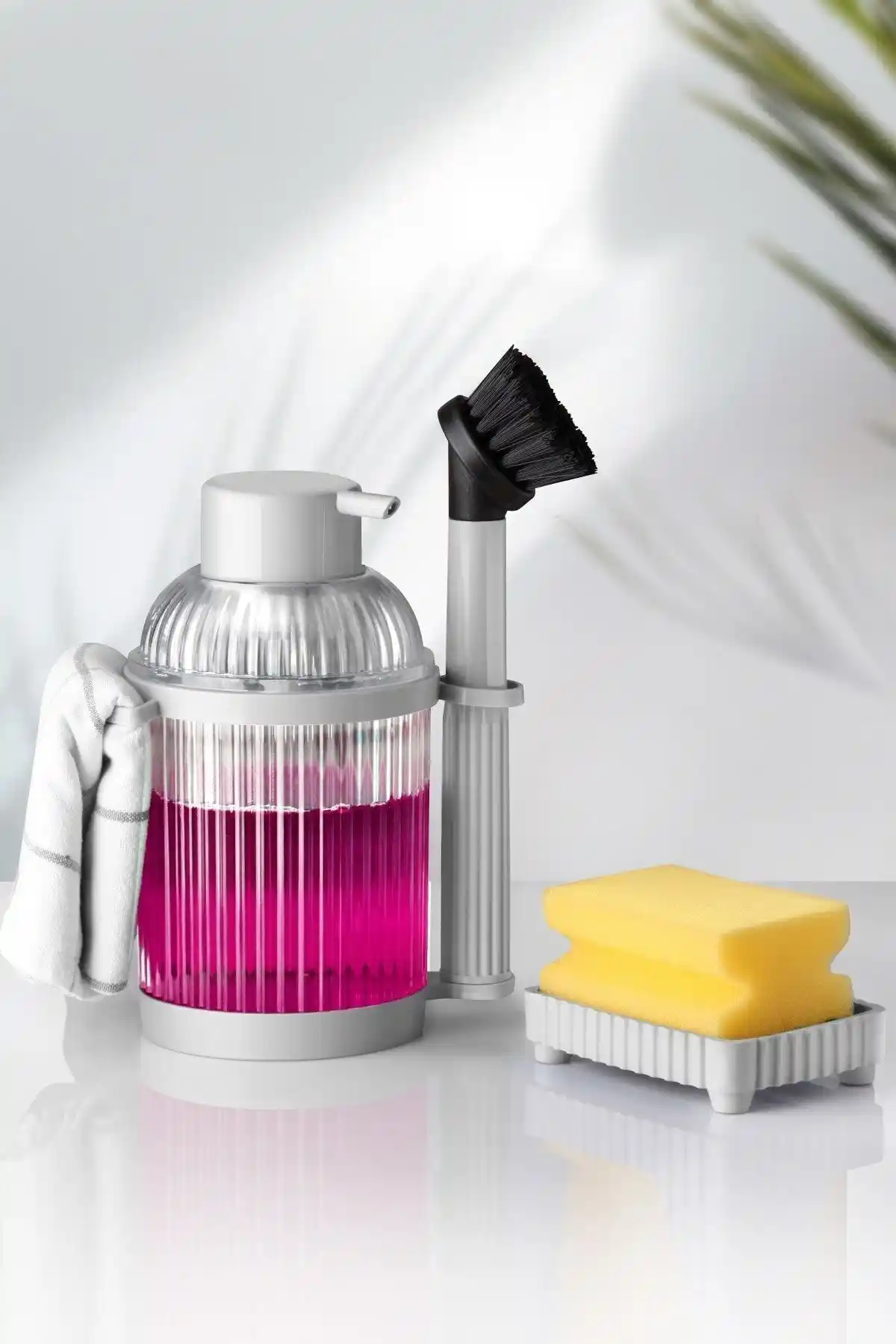 Genel Markalar 25x30 4 Parça Mutfak Temizlik Seti – Eminem Gri Plastik, 700 ml Sabunluk