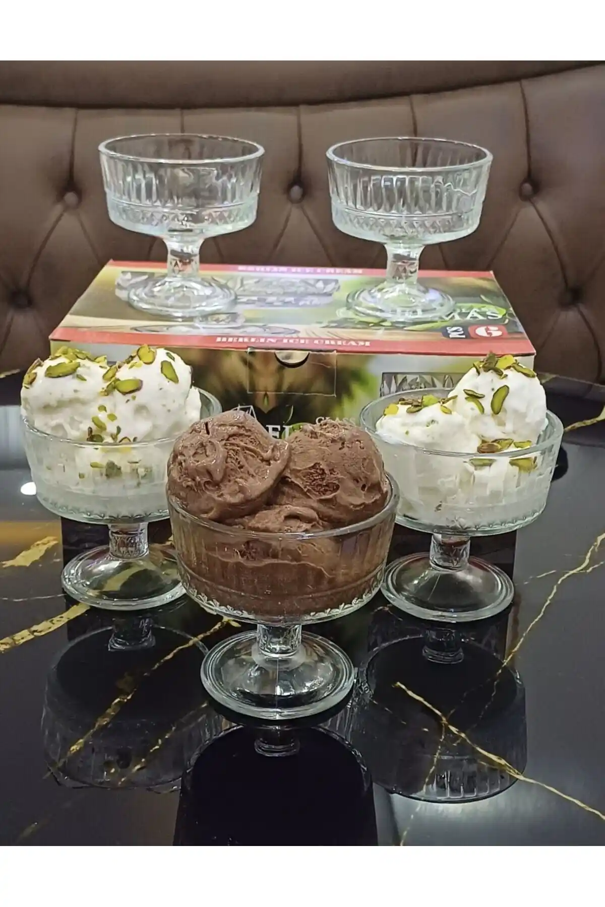 Ortaköy Cenneti 6'lı Ayaklı Şekerlik Cam Sunumluk Seti: Dondurma ve Tatlı İçin Şık Sunum