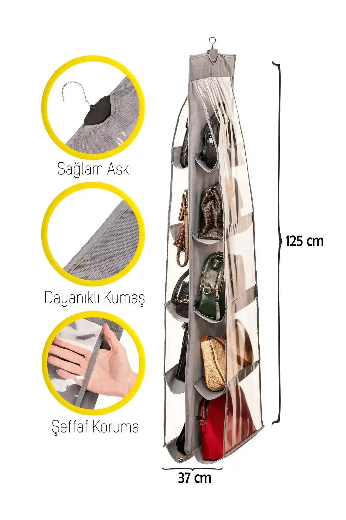Serstil 10 Gözlü Dolap İçi Çanta Düzenleyici: Şeffaf Bölmeli, Dayanıklı ve Hızlı Erişim