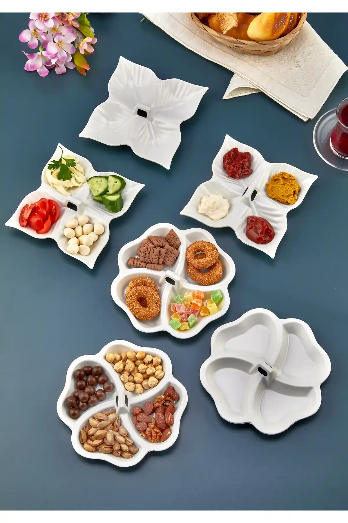 VELTİS 6’LI Kulplu Melamin Yonca Yaprak Çerezlik Kahvaltılık Sosluk Takımı – Şık ve Hafif Masa Sunumu