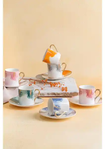 Acar Brush 6 Kişilik 12 Parça Kahve Fincanı Takımı Modern ve Dayanıklı Tasarım