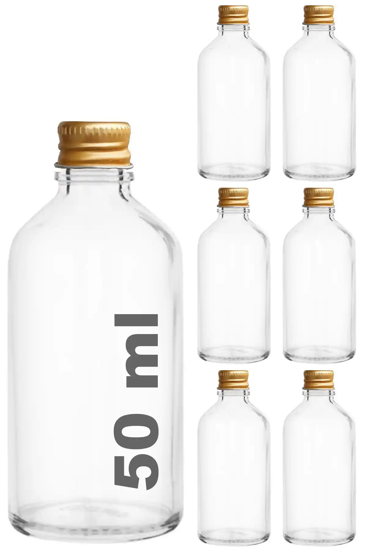 Afracam 50 ml Şeffaf Cam Şişe Seti Metal Gold Kapaklı Modern Tasarım