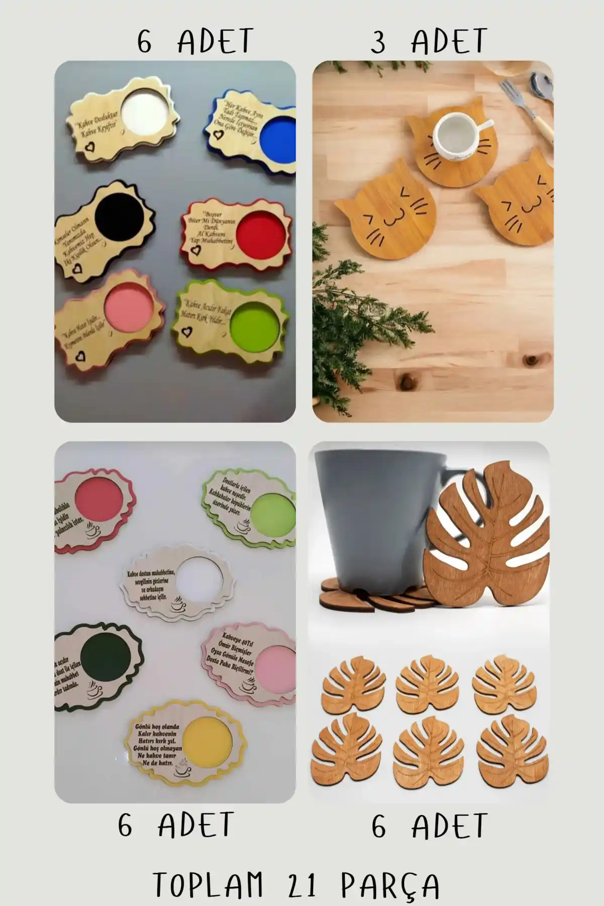 Ahşap Tasarım ile Şıklık ve İşlevselliğin Buluşması: 21 Parça Kahve Fincan ve Bardak Altlığı Seti