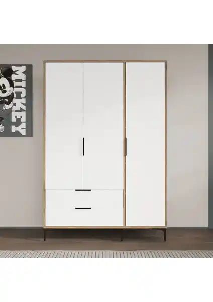 Alonex Aden 3 Kapaklı Çekmeceli Beyaz Gardrop Modern ve Fonksiyonel Depolama Çözümü