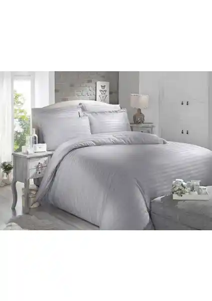 Altınbaşak Çift Kişilik Pamuk Saten Çizgili Nevresim Takımı Gri - Şıklık ve Dayanıklılık Bir Arada