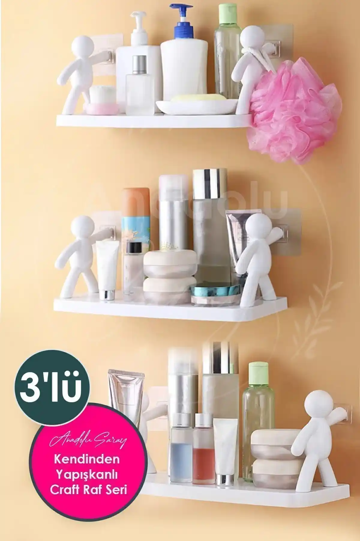 Anadolu Saray Kendinden Yapışkanlı Banyo Rafı Seti Modern ve Pratik Tasarım