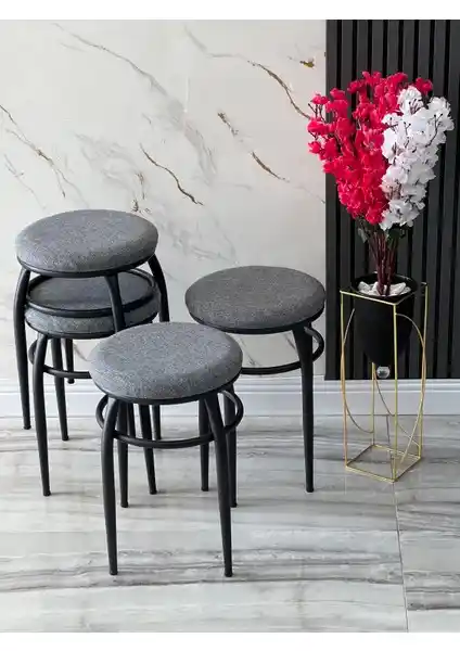 Ars 4 Adet Demir Ayaklı Modern Gri Oturma Tabureleri Şık ve Dayanıklı Tasarım