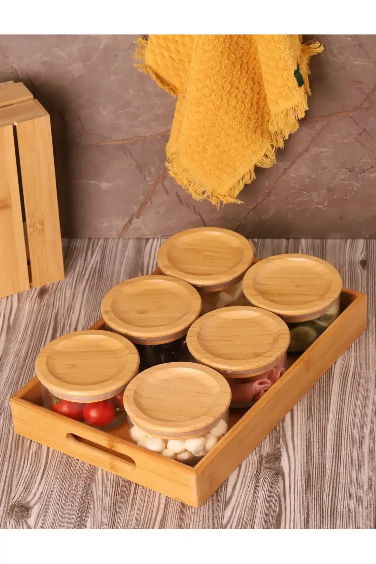 Atbyhome Duo 300 ml Silikonlu Bambu Kapaklı Cam Kahvaltılık Seti Şık ve Fonksiyonel Tasarım