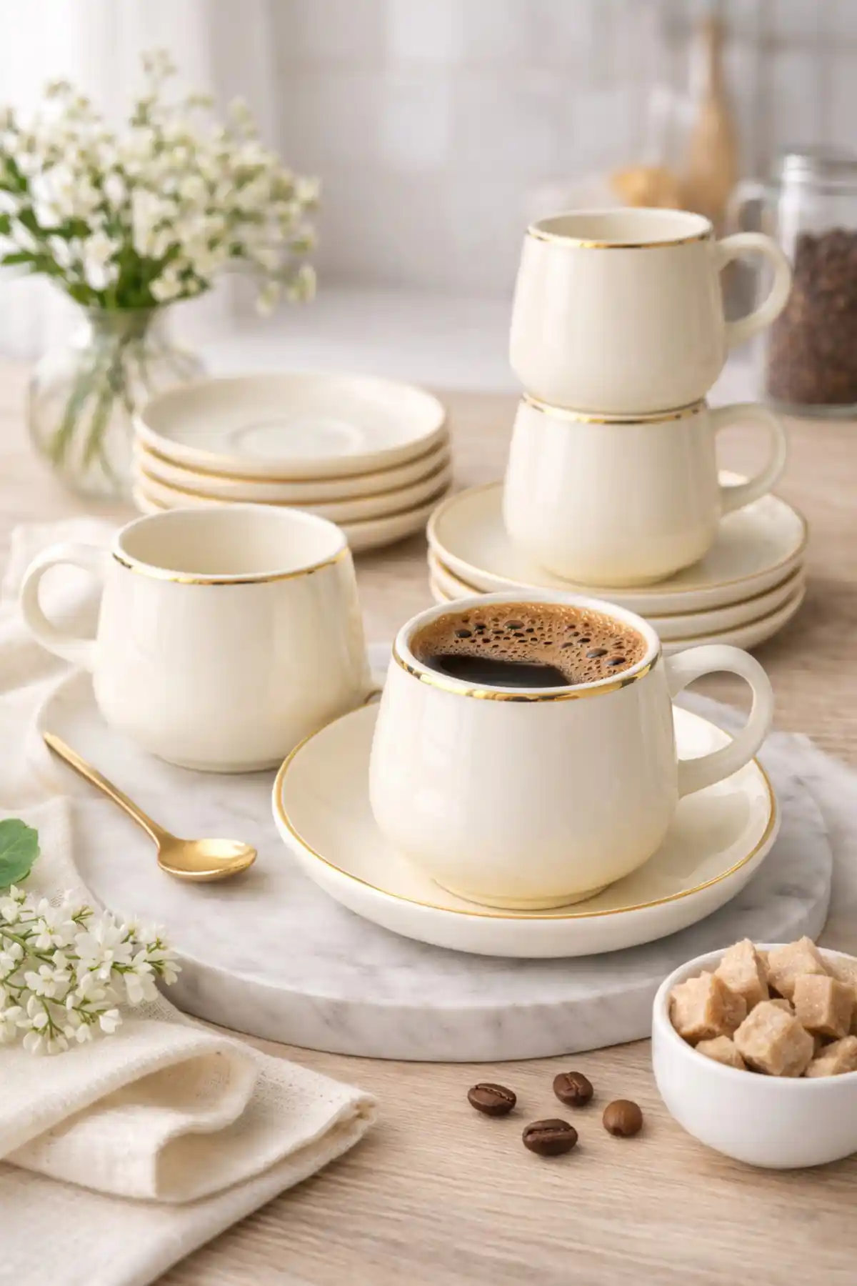 Ayzem Dream Altın Yalnız Zlı Kahve Fincan Takımı 6 Kişilik Modern ve Şık Tasarım