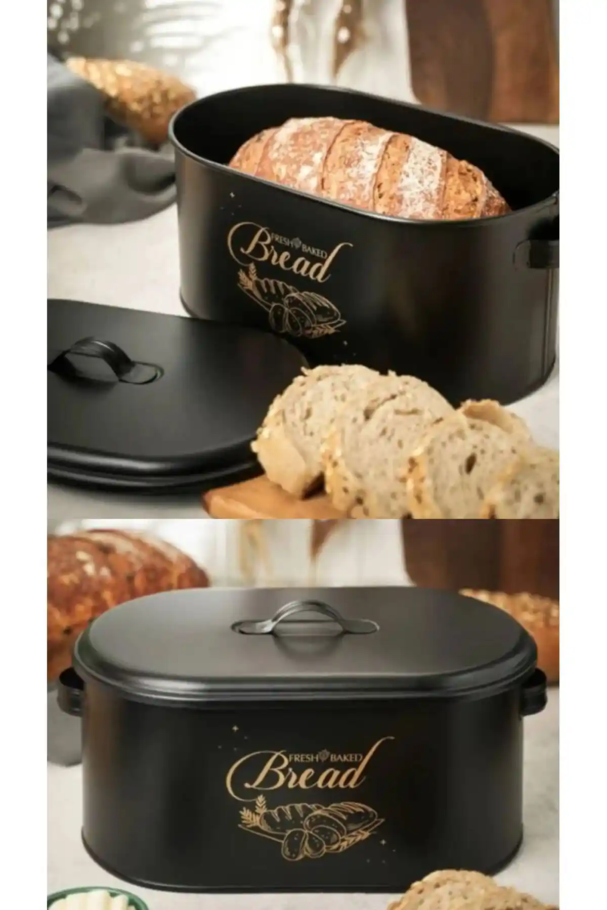 Bayev Metal Siyah Ekmeklik Kapaklı Desenli Ekmek Saklama Kutusu Modern ve Dayanıklı Tasarım