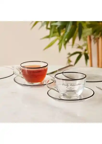 Bella Maison Daily Reminder Siyah 2'li Çay Fincan Seti Modern ve Şık Tasarım
