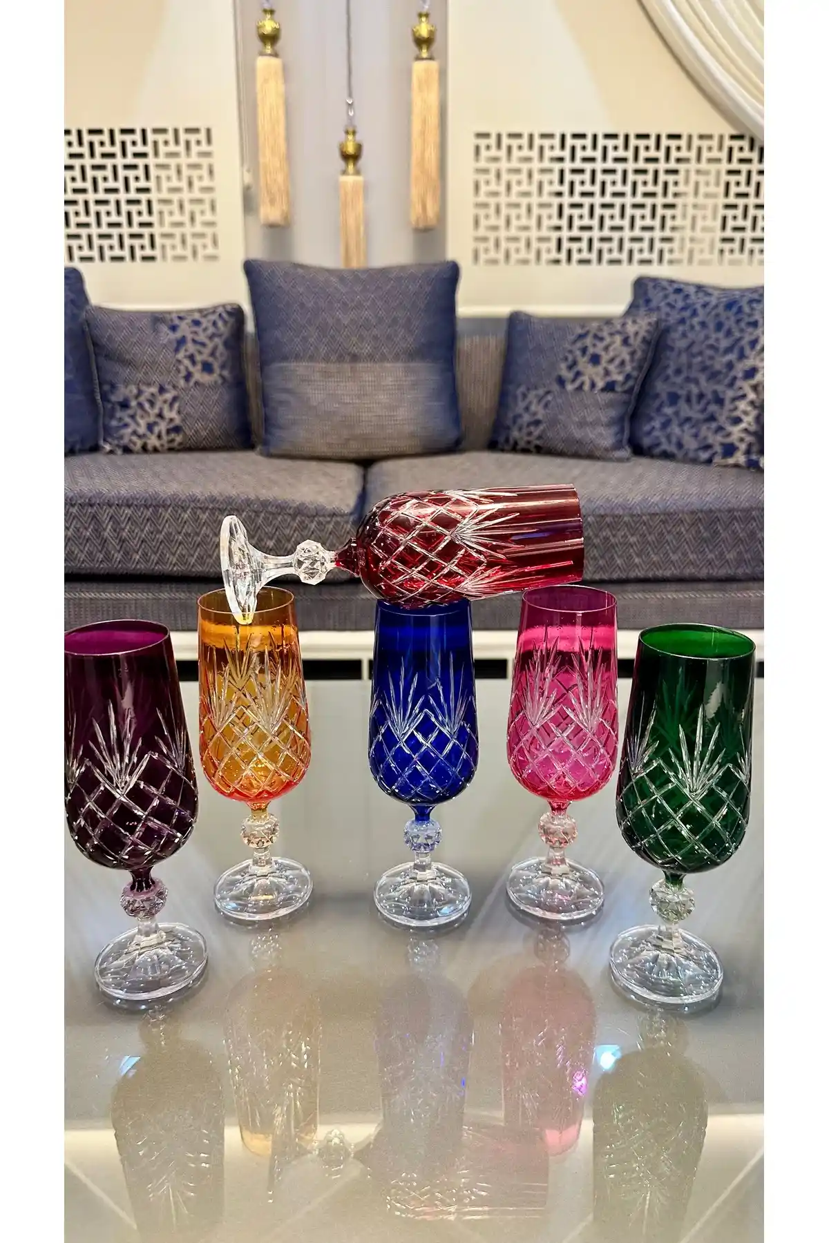 Bohemia Kristal Renkli El İşi Kahve Yanı Su Bardağı Seti - Dayanıklı ve Estetik Tasarım