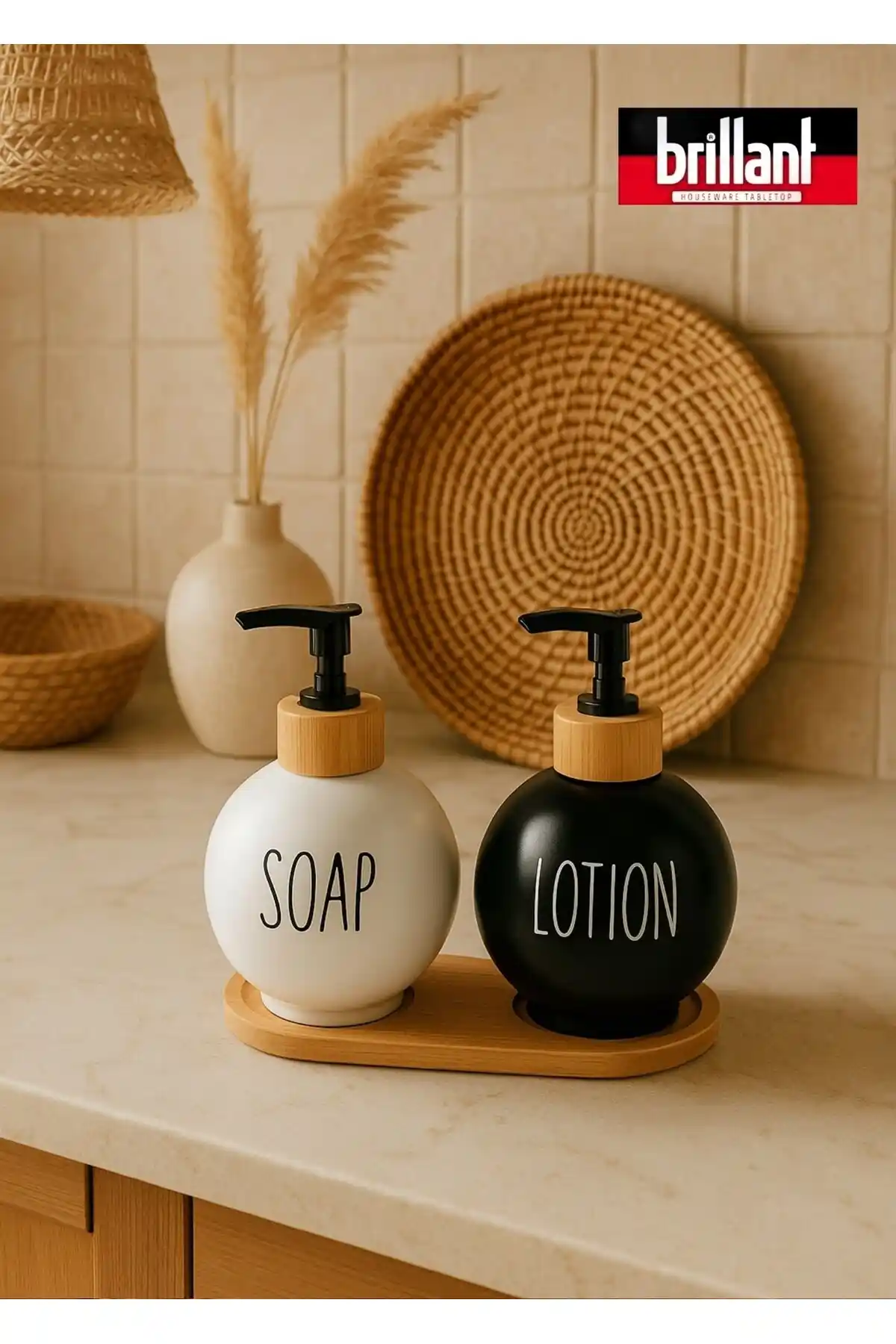 Brillant Bambu Standlı Lüks Sıvı Sabunluk: Modern ve Şık Tasarım ile Fonksiyonellik