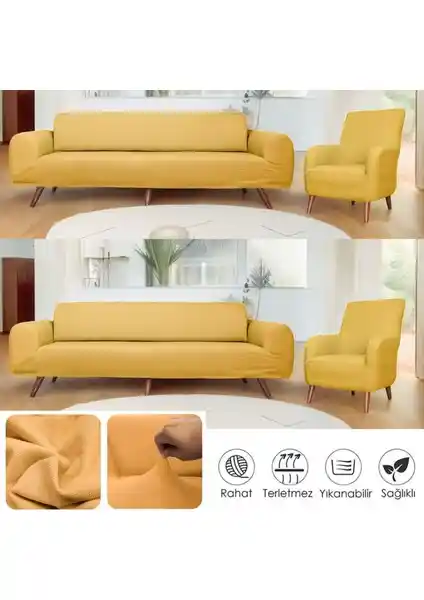 Btf Home Streç Lastikli 3'lü ve 1'li Koltuk Örtüsü Takımı ile Dekorasyonunuzu Yenileyin