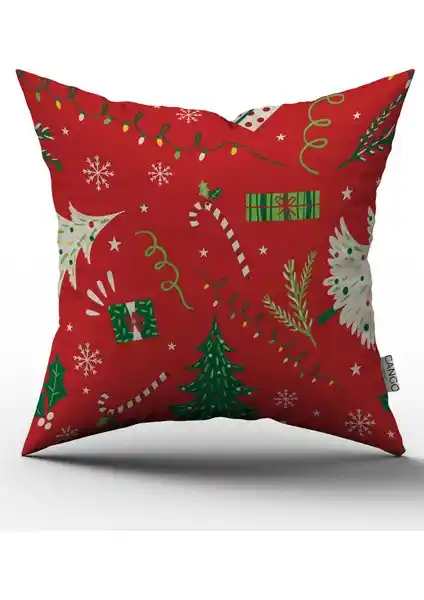 Cango Home Yılbaşı Temalı Dijital Baskılı Kırlent Kılıfı 43x43 cm Şık ve Dayanıklı Dekoratif Ürün
