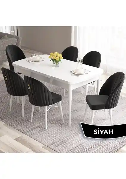 Canisa Concept Roz Serisi MDF Açılabilir Beyaz Mutfak Masası ve Sandalye Takımı