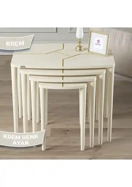 Canisa Lyon Serisi Krem Renkli MDF Lake Boyalı Zigon Sehpa Seti Modern Tasarım