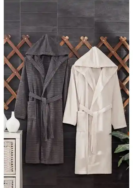 Casnack Quina 2Li Kapüşonlu Oversize Bornoz Seti Şıklık ve Konfor Sunan Pamuklu Tasarım