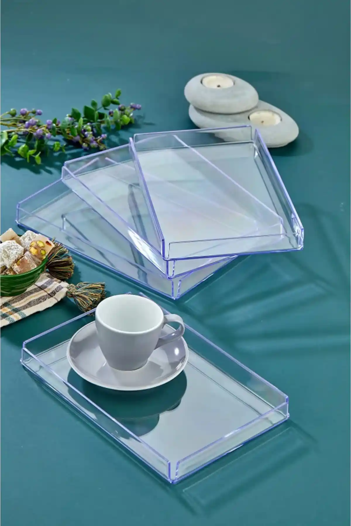 Çavdar Group 4'lü Kristal Sunum Tepsisi: Şık ve Dayanıklı İçecek Sunum Seti