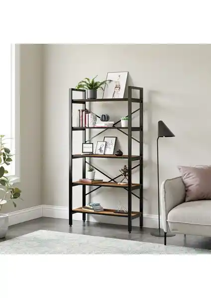 Ceramical 5 Raflı Metal Kitaplık Sacramento Meşe Modern ve Dayanıklı Depolama Ünitesi