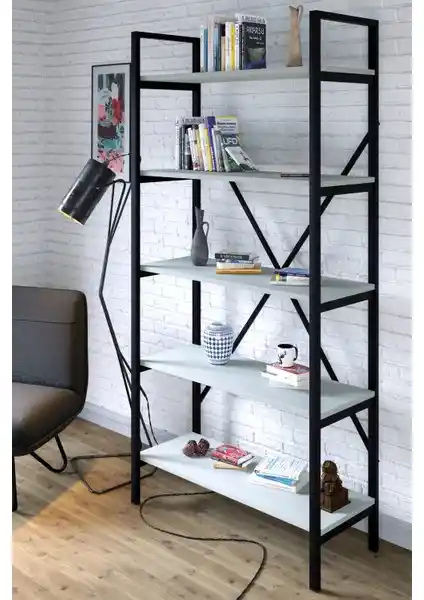 Ceramical Metal Ayaklı 5 Raflı Kitaplık Beyaz Modern ve Dayanıklı Depolama Çözümü