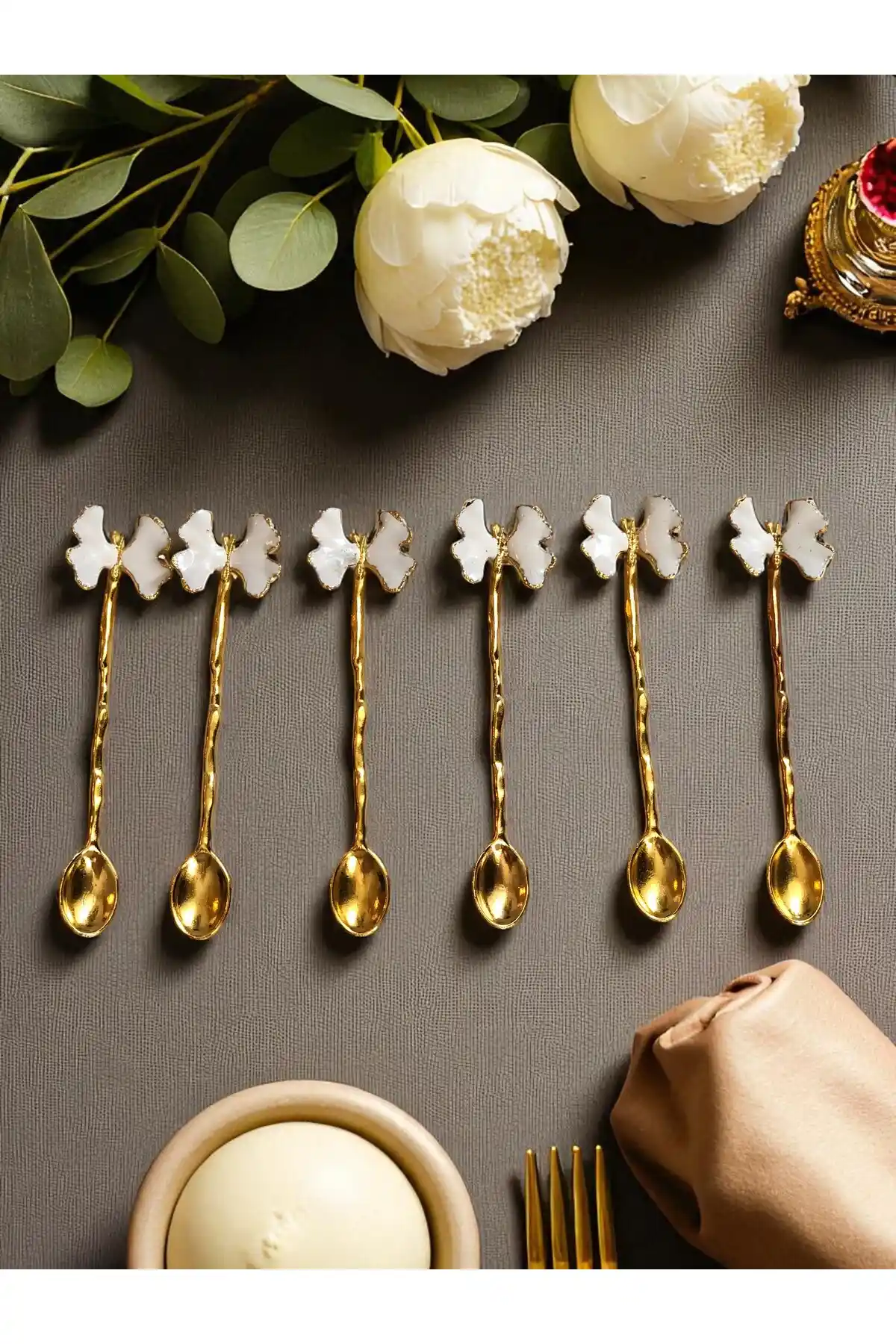 CHANCE GİFT Gold Kaplama Kelebek Figür Mineli 6'lı Çay Kaşığı Şık ve Dayanıklı Tasarım