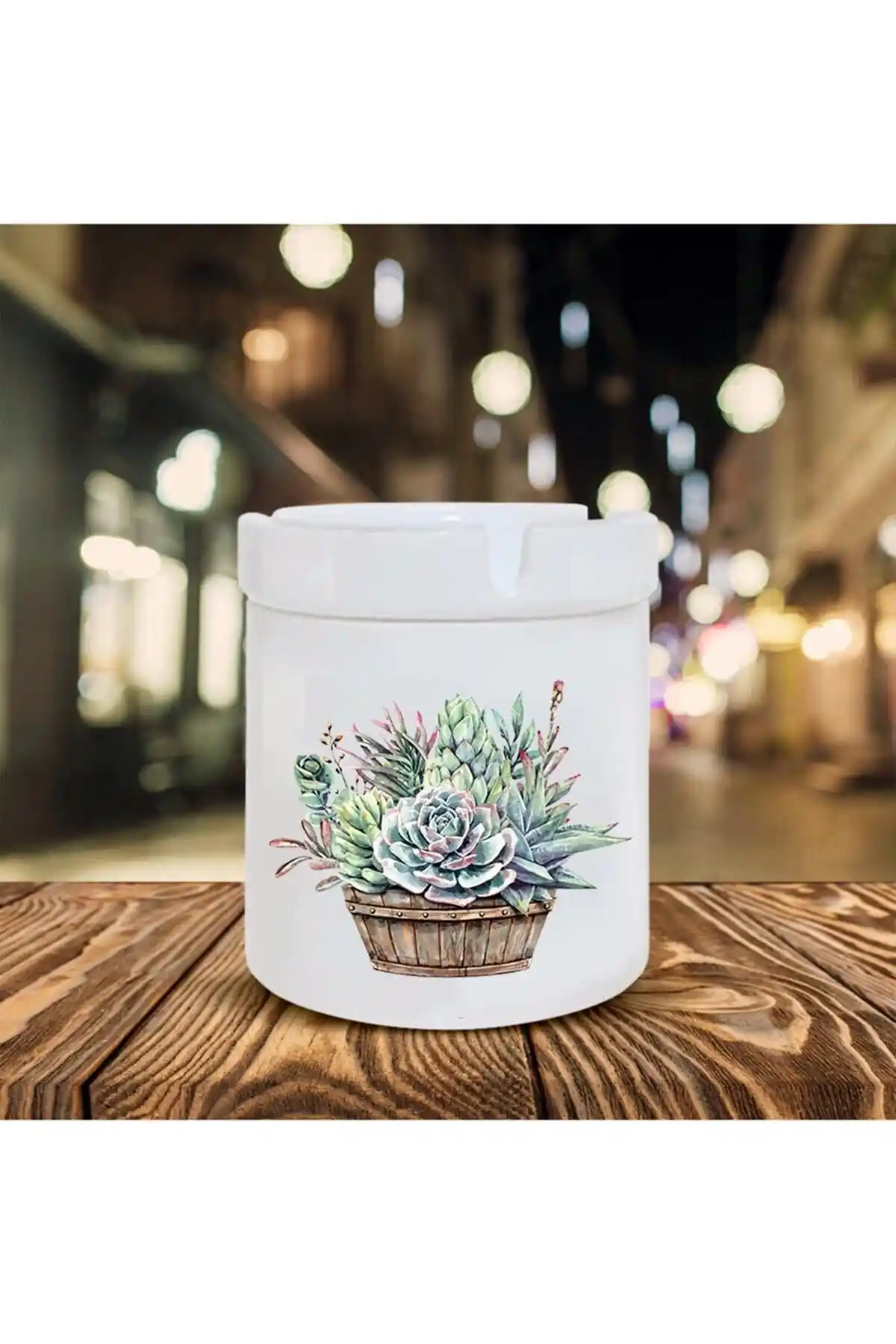 Çiçek Sepeti Baskılı Seramik Kokusuz Küllük: Estetik ve Dayanıklı Tasarım