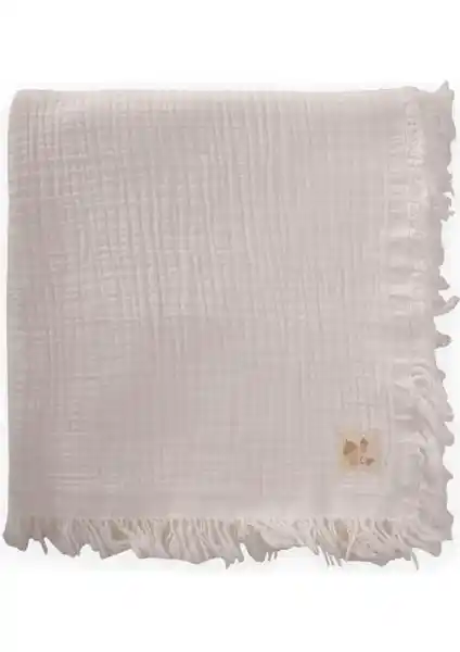 Cigit Dört Kat Püsküllü Battaniye 80x120 Cm Ekru - Yumuşak ve Dayanıklı Bebek Battaniyesi