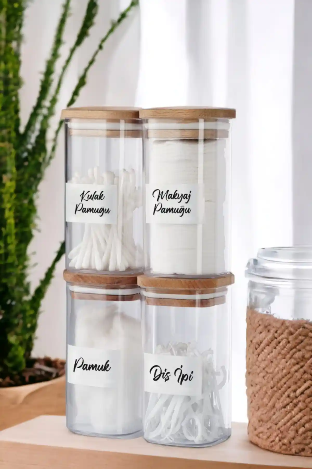 Comprox 4'lü Ahşap Kapaklı Akrilik Banyo Organizeri Şıklık ve Fonksiyonellik Bir Arada