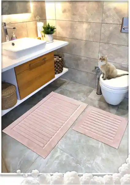 Cotton Crafty %100 Pamuk Dokuma Banyo Paspas Seti Doğal ve Çevre Dostu Modern Tasarım